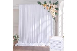 NSSONBEN 6 m × 3 m veck fri vit bakgrund gardin för födelsedagsbröllop, 4 plattor 1,5 m x 3 m vit polyester bakgrunder gardin