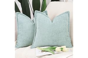 Madizz 2 Pezzi Copri Cuscino in Velluto Chenille con Bordo Copricuscini Morbido Decorativo Fodere per Cuscino Lusso Stile Arredi per Casa Divano Letto Verde acqua 45x45 cm