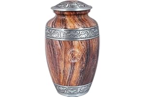 Hind Handicrafts Einäscherungsurne für menschliche Asche mit Blumenmuster, silberfarben, für Erwachsene – handgefertigte Beerdigung, Gedenkurne – große Columbarium-Urne – inklusive Tasche