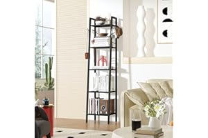 YMYNY 160CM Librería, Estantería de Escalera con 4 Ganchos, Estantería de 5 Niveles, para Salón Dormitorio Cocina Oficina en Casa, Estilo Industrial, Marco de Metálica, Negro HBC025B