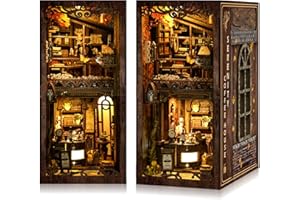 Book Nook Kits for Adults - CRIOLPO Book Nook Kit DIY Miniature House Kit for Bookshelf - Craft Kits for Adults Booknook Model Kits Tiny House with Sensor Led Light