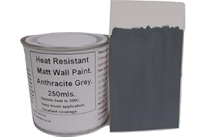 FASCINATING FINISHES LTD 1 x 250ml Matt Anthracite/Dark Grey Heat Resistant Wall Paint. Wood Burner Stove Alcove. Brick, Concrete, Plaster, Cement Board, Rendering, Metal, Timber etc.