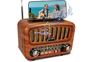 BLIMYSWE Retro Radio mit Bluetooth, AM/FM/SW Tragbares Radio Klein 5W großer Lautsprecher und Bluetooth 5.0, UKW Radio Batteriebetrieben unterstützt USB/TF/AUX Funktion (Gold)
