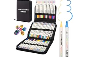 AnyMark 48 Colori Pennarelli Acrilici, Doppia Punta Dot e Fine, Marker Acrilici per Pietra, Legno, Vetro, Calligrafia, Pittura su Roccia e Fai-da-te