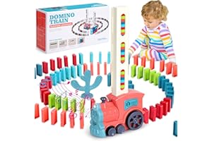 Lahrma Domino Train, Dominoes Rally with 100 Pcs Domino Blocks Electric Train with Sound KidsToys for 3 4 5 6 7 Years Old Boys Girls, Pink