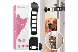 Pawmee Adjustable Cat Door Strap, Cat Door Clamp Latch, Viilich Adjustable Door Strap Door Latch Cat, Keep Dog Away From Cat Litter Tray, Allows Cats in and Keeps Dogs Out