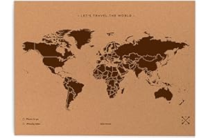 Miss Wood Map XL, Mappa del mondo di Sughero, 90 x 60 cm