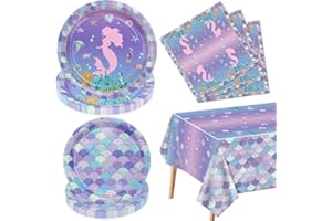 XJLANTTE Mermaid Party Decorations - 61Pcs Mermaid Party Tableware Set, Mermaid Scale Theme Tablecloth, Mermaid Plates and Napkins for Under the Sea Ocean Little Mermaid Birthday Party Supplies, Serves 20