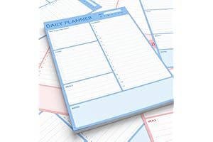 PRESTIGE PAPER Daily Planner Pad - A4 Size Organizer with Priority Tasks, To Do List, Appointments, Notes and Meals, 100 Undated Tear-Off Sheets - 3 Colours (Blue)