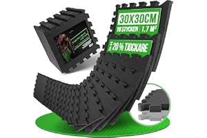 AthleticPro Golvskyddsmatta set med [30 x 30 cm] eller [60 x 60 cm] extra tjocka golvmattor [20 % mer skydd] – halkfria skyddsmattor för gym