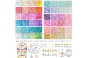 HOLDLEAF 3mm Kits de Perles pour Bracelet,Perles de Rocaille en Verre，Kit pour Bijoux Enfant Adulte avec 280 Perles Lettres pour Colliers Boucles d'Oreilles la Décoration de Bricolage