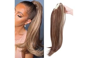 S-NOILITE Naturale Estensione Micro Ondulato Coda di Cavallo Claw on Ponytail Extension Capelli Veri Clip Parrucchino Ombre Posticci Donne 55cm Riccio Castano chiaro & biondo cenere