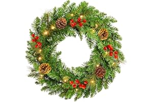 JIAJIAYI 40 cm großer Weihnachtskranz, 40 cm beleuchtet, künstliche Weihnachtsdekoration, (grün-A)