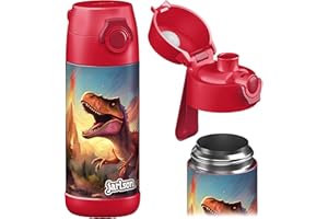 Jarlson® Gourde Enfant CHARLI [350ml] - Bouteille Isotherme Anti Fuite sans Paille pour Garçons & Filles - Sans BPA - Gourde Inox pour École, Maternelle & Sport (Dinosaure 2.0)