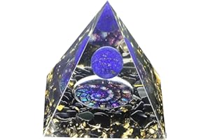 Nupuyai Lapis Lazuli Naturelle Pyramide de Pierre de sphère de Cristal de guérison, générateur d'énergie d'orgone de Pierre tombée en copeaux d'obsidienne pour la méditation Chakra Reiki, 6x6x6cm