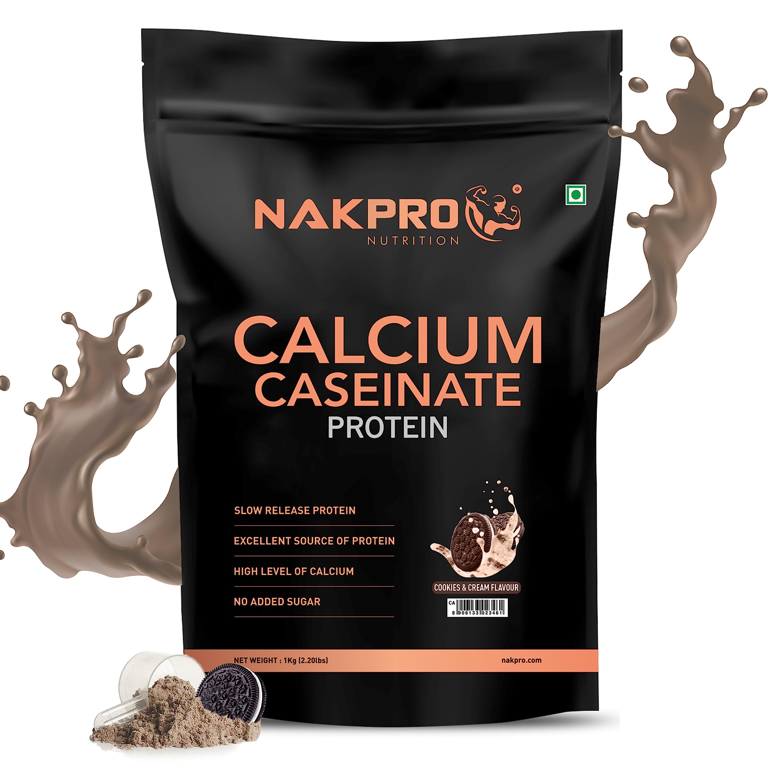 NAKPRO Calcium Caseinate | 27.88g Protein, 5.42g BCAA | Helps in Muscle Recovery | Slow Absorbing, Slow Digesting, Low Carbs 