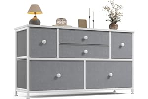 EnHomee Chest of Drawers Bedroom with 6 Large Capacity Drawers, Fabric Drawers Storage Unit Wide Dresser Drawers for Bedroom Storage, Closet, Living Room with Wood Top and Sturdy Metal Frame, Grey