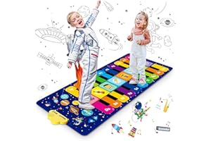 Innedu Tappeto Musicale, Tappeto Musicale Bambini, Tappetino per Pianoforte per Bambini, Giocattoli Educativi Tappetino da Ballo con 8 Strumenti, 10 Canzoni e 20 Tasti, 120 x 48 cm