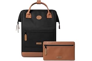 CABAÏA CABAIA - Sac à Dos Adventurer Cologne Medium 18L - Déperlant - Compartiment Ordinateur Portable 13" - 2 Poches - Certifié Vegan - Sac Voyage, Affaires, École pour Homme et Femme - Noir