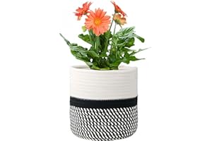 KMERCE Grand Pot de Fleurs Tressé, Cache Pot Plante Interieur, Panier à Plantes en Corde de Coton pour décoration Intérieure, Panier de Rangement pour Jouets, Vêtements - Diamètre 25cm