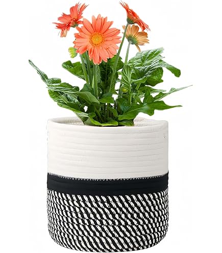 Panier Plante Coton Tressé 20x20cm - Cache-Pot Déco - Rangement Maison Style Rustique - Blanc