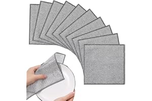 ZEPIQOR Paños de alambre multiusos para lavar platos en seco mojado, 10 unidades, paño de alambre grueso de doble capa reutilizable fuerte paño de limpieza de microfibra, trapo de polvo