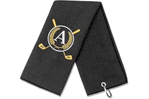 CGFN Golf Towel Gift, Golf Gifts for Men, Women Microfiber Waffle Golf Towels with Embroidered Monogrammed |16”x 24”Golf Towels for Golf Bags with Clip for Men (Black, Initial-A)