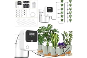 LADYSONS Système D'arrosage Automatique, Kit D'irrigation avec 15 pointes de goutte à goutte, Arrosage Automatique goutte à goutte USB-C rechargeable pour Jardin, Balcon, pour jusqu'à 15 plantes en pot