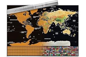 Scratch off World Map with Flags,Travel Map Poster 40x30cm, World Map Pin Board for Tracking Adventures and Learning Geography for Students, Travel Enthusiasts and Geography Enthusiasts to Record