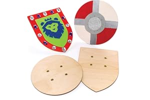 Baker Ross AW654 Wooden shields (Pack of 2) Shield with Elastic Handle Perfect Accessory for Kids To Decorate and Wear with Knight Costume