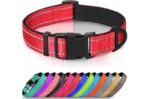 Joytale Reflective Dog Collar, Soft Neoprene Padded Breathable Nylon Pet Collar Adjustable for Medium Dogs, M, Red