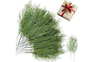Kinisty 40 Pcs Artificial Plants Pine Needles Branches, Fake Pine Sprigs Green Faux Leaves Picks Small Plastic Plants for Christmas DIY Garland Wreath Tree Decoration
