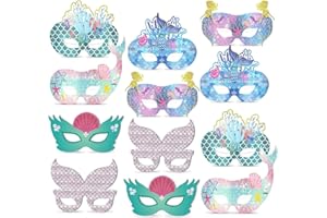 Falafoty 12PCS Máscaras De Sirena Para Niños, Vestido De Sirena Máscara De Cosplay Máscara de Papel, Medias máscaras de sirena Para Fiesta De Cumpleaños Temática Del Mundo Submarino Decoración