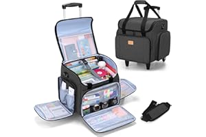 Luxja Sac à roulettes pour Professeur avec Plusieurs Poches et Coussin de Soutien Inférieur, Sac de Transport pour Enseignant avec Chariot Détachable (Brevet de Conception), Noir