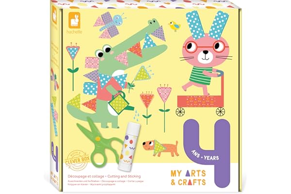 Janod - My Arts & Crafts - Dès 4 Ans - Kit Découpage et Collage - 4 Tableaux - Kit Loisir Créatif Enfant - Apprentissage Motricité Fine et Concentration - J07743