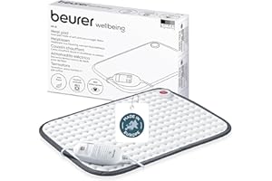 ‎BEURER Beurer Heizkissen HK 41, kuscheliges Wärmekissen mit 3 Temperaturstufen und Abschaltautomatik, maschinenwaschbar, made in Europe, weiß / grau, 44 x 33 cm