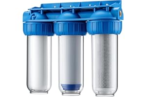 Naturewater NW-BR10B4 3 Stufen Wasserfilter, 5 µ, 20,67 mm (1/2"), Ø60 mm PP Kartusche, Filter Wandhalterung, Filterschlüssel, Sedimentfilter Aktivkohleblock Aktivkohlegranulat