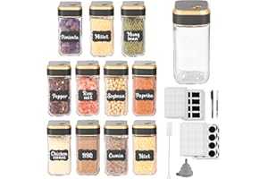 elagel 12 Tarros de Especias Rectangulares con Bandeja de Dispersión (12 Tarros de Especias de Acero Inoxidable,Tapa Giratoria,Sellador Fuerte,Recipiente para Especias,120 ml)