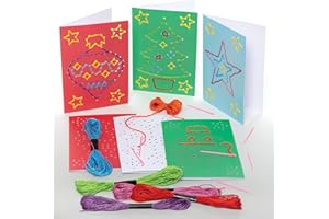 Baker Ross FE942 Kreuzstich Weihnachtskarten Bastelsets - 6er Pack, Weihnachtskarten Basteln für Kinder, Einführung Nähen und Kreuzstich, pädagogisches Basteln