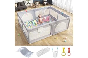 EAQ Baby Laufstall mit Matte 150x200cm Laufgitter Sicherheitsspielplatz mit superweichem, atmungsaktivem Netz, Kinderzaun für Säuglinge Kleinkinder