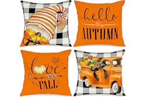 Benjia Jesienne poszewki na poduszki 45 x 45 cm, zestaw 4 szt., dyniowy krasnal dekoracyjny urlop 45 x 18 cali jesienne poszewki na poduszki na Święto Dziękczynienia poszewka na poduszkę do wewnątrz,