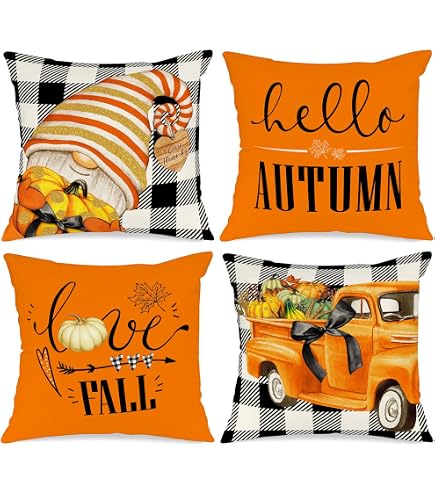 18x18 Thanksgiving Pumpkin Turkey Print Cotton Linen Pillow Cover – Holiday Home Decor - View #2