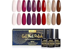 INPING Smalto Semipermanente Unghie, 10 Colori Rosso Beige Rosa Chiaro Viola Scuro Marrone Dorato Glitter smalto unghie, Soak-Off UV/LED Smalto Unghie Lunga Durata, 8 ML