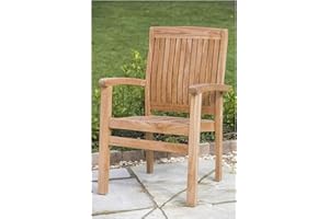 Sustainable Furniture UK Ltd - Solid Teak Stacking Garden Armchair, Contoured Backrest Brown