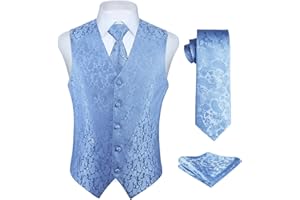 Enlision Hommes Gilets Paisley Gilet de mariage Cravate Poche Carré Floral Jacquard Costume de fête Ensemble Gilet