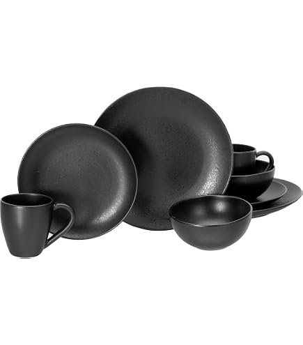 Service De Table 8 Pièces CreaTable Uno Black - Assiettes En Grès Pour 2 Personnes, Design Mat Tendance, Fabriqué En Europe, Lave-Vaisselle & Micro-Ondes