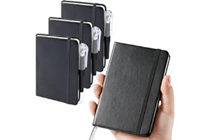 NIRMIRO 3 Stück Mini Notizbuch Notizblock A6 (9,4 x 14,5 cm), Klein Hardcover Notizbuch Mit Stift, Insgesamt 408 Seiten, 100 g/m² Dickem Premium liniertem Papier, Schwarzer Lederbezug