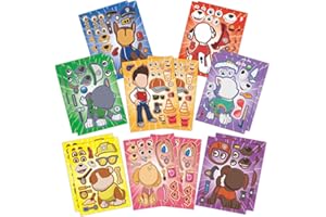AZXNDY 16 Sheets Paw Team DIY Stickers for Kids,Make Your Own Personalized Cartoon Stickers for Kids,Match Make a Face Art Crafts Suitable for Birthday Party Supplies Gifts
