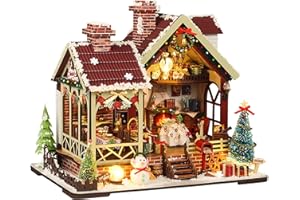 CSYY DIY Book Nooks Kit, 3D Wooden Puzzles for Adults Snowy Christmas Eve House Bookend DIY Puzzle with Music Box Creative Craft Kit for Adults Teens Festive Holiday Ornament & Relaxing Gift Idea