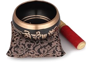 Zap Impex ® Tybetańska medytacja Om Mani misa dźwiękowa/poduszka/Mallet 4 cale czarna